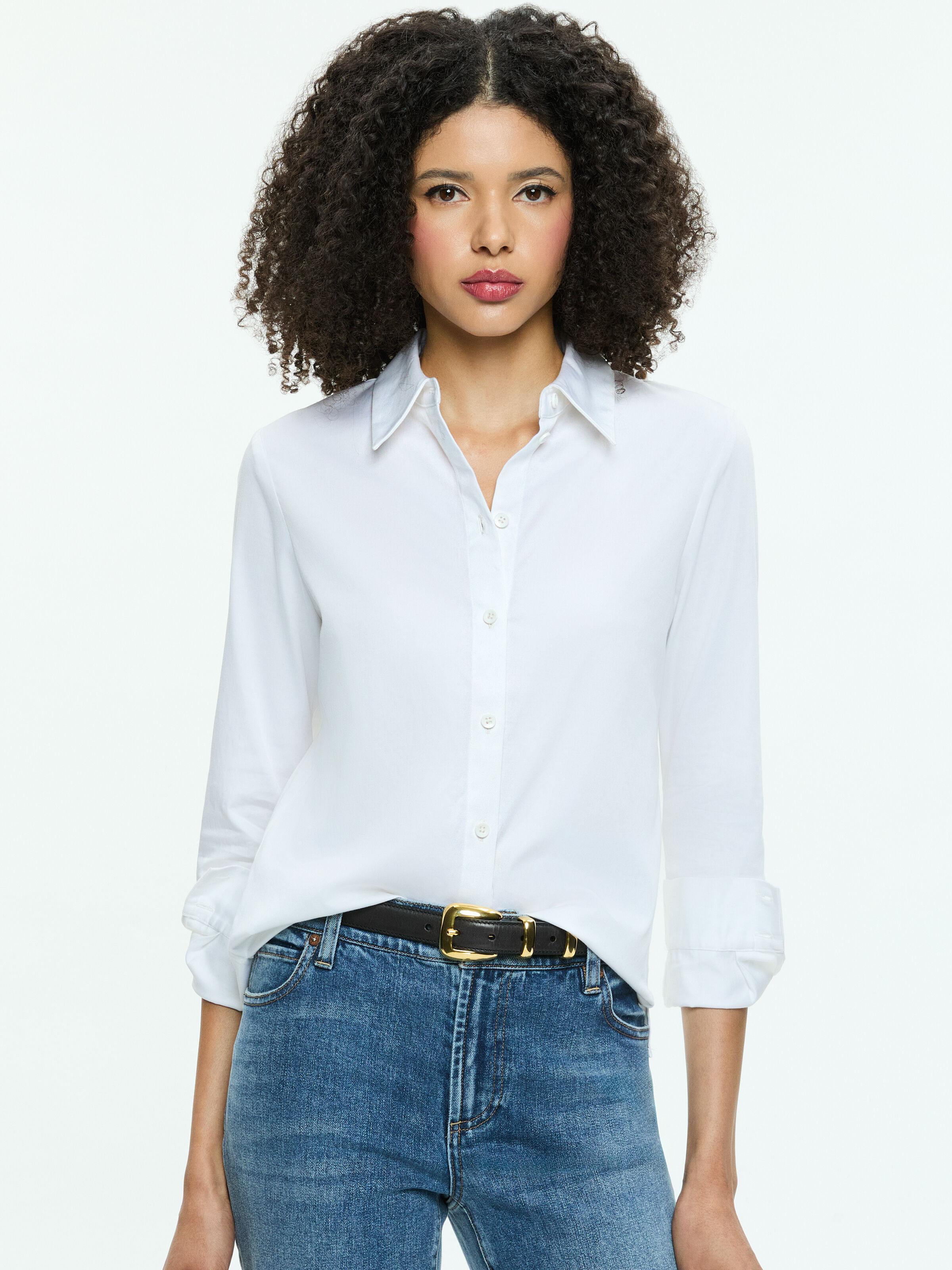 ALICE AND OLIVIA Perfect Button Down In Off White Product Image