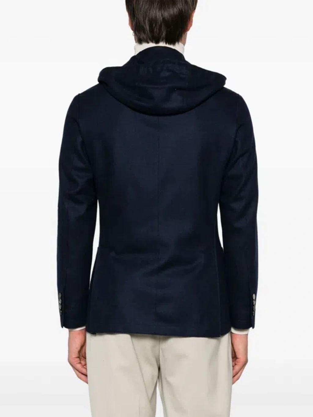 Single-breasted Hooded Blazer In Blue Product Image