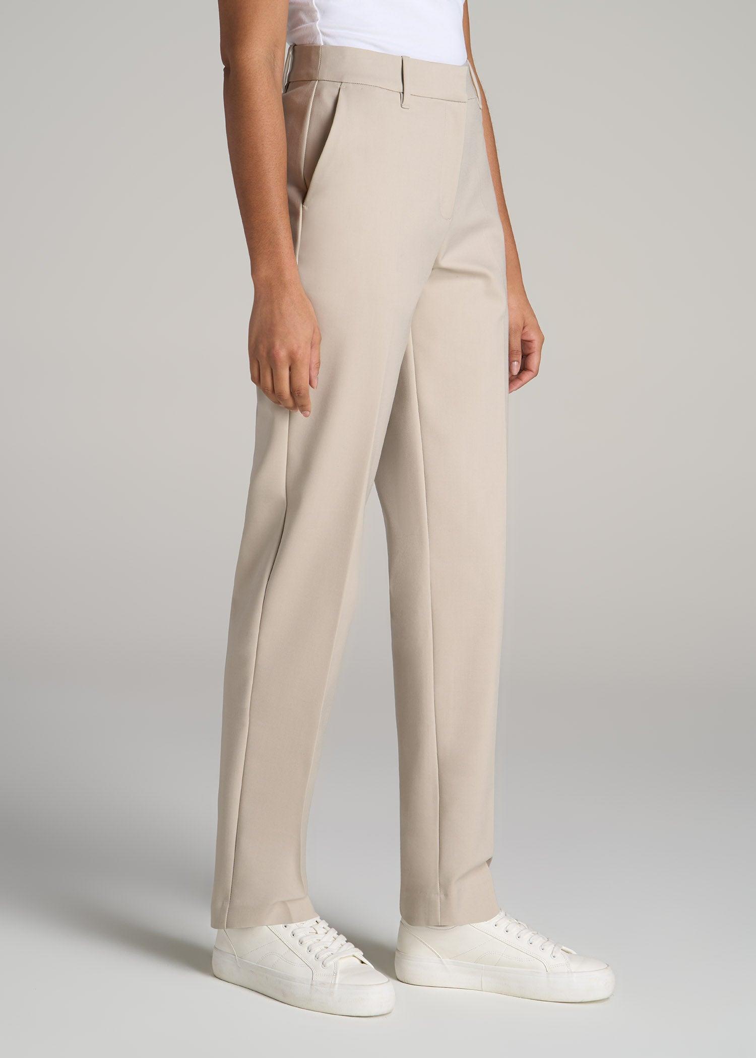 Flat Front Tapered Dress Pants for Tall Women in Stone Product Image