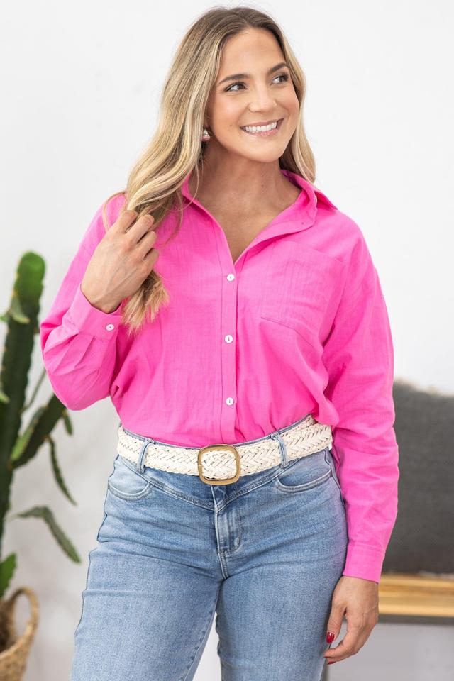 Pink Collared Button Up Woven Top Product Image