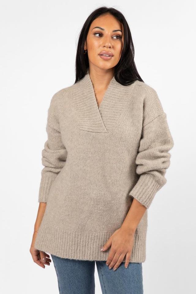 Relax Oatmeal Slouchy V-Neck Sweater Product Image