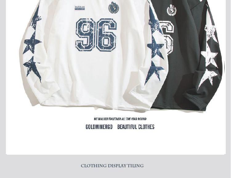 Crewneck Star Print Numbering Sweatshirt Product Image