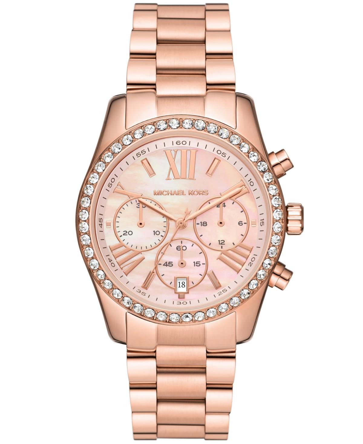 Michael Kors Womens Lexington Lux Chronograph Gold-Tone Stainless Steel Bracelet Watch 38mm Product Image