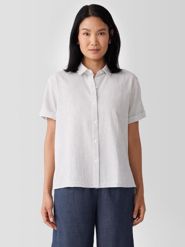 EILEEN FISHER Organic Cotton Ripple Checkered Short-Sleeve Shirtfemale Product Image