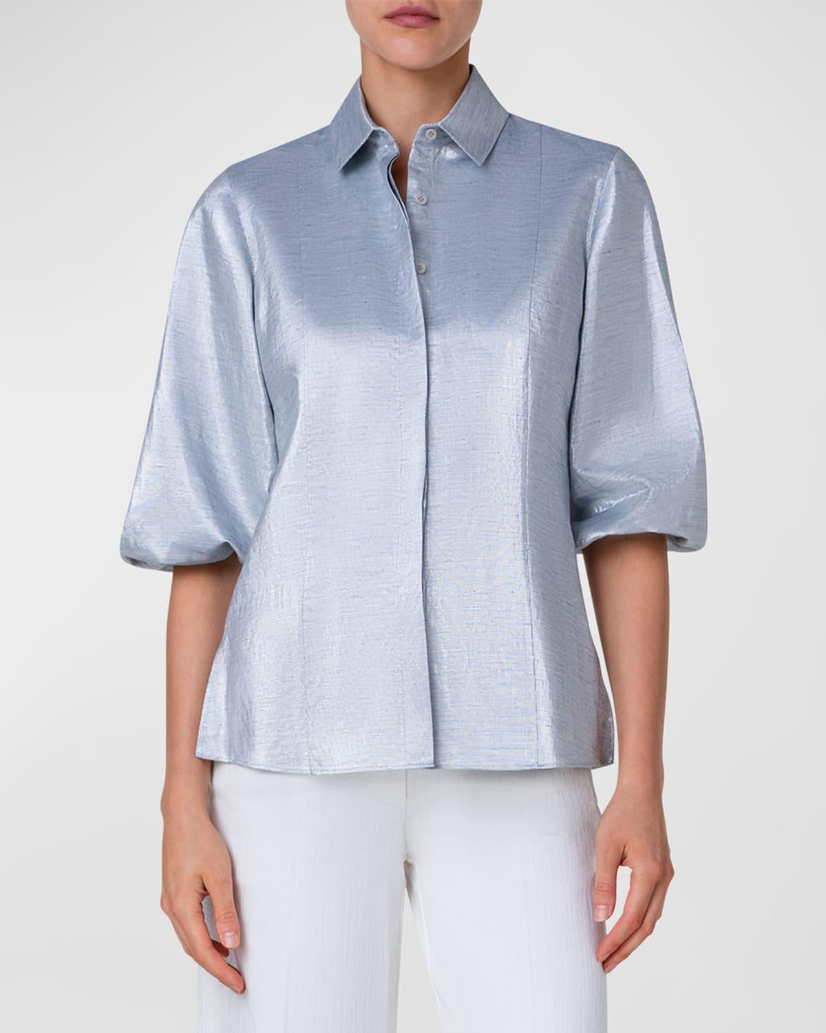 Akris punto Metallic Puff Sleeve Button-Up Shirt Product Image