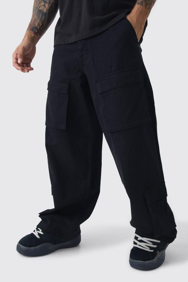 Fixed Waist Baggy Twill Multi Pocket Cargo Pants | boohooMAN USA Product Image