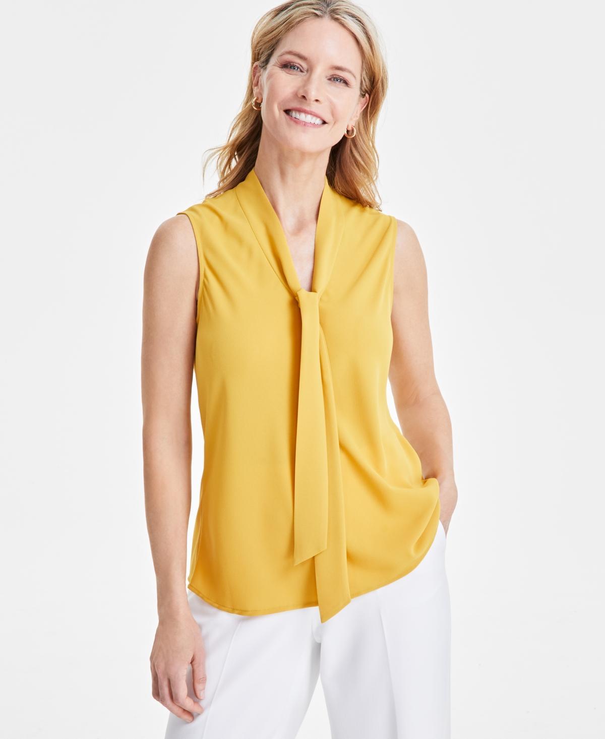 Kasper Tie V-Neck Sleeveless Crepe de Chine Top Product Image