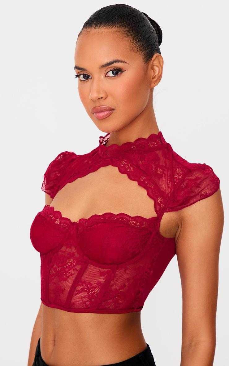 Burgundy Lace Cropped Corset Product Image