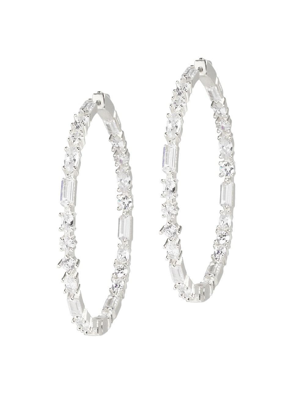 Womens The Collection Casey White Rhodium Vermeil & Crystal Hoop Earrings Product Image