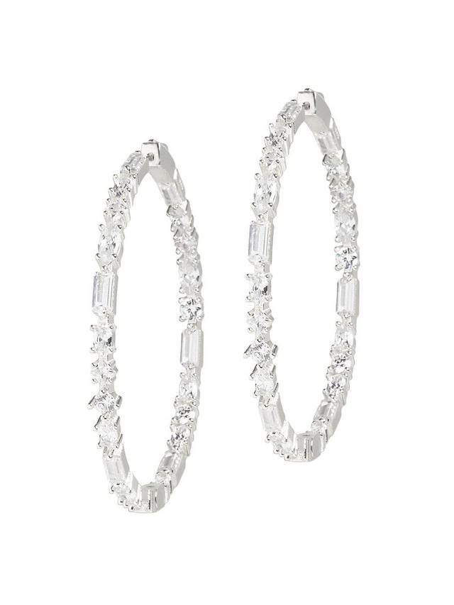 Womens The Collection Casey White Rhodium Vermeil & Crystal Hoop Earrings Product Image