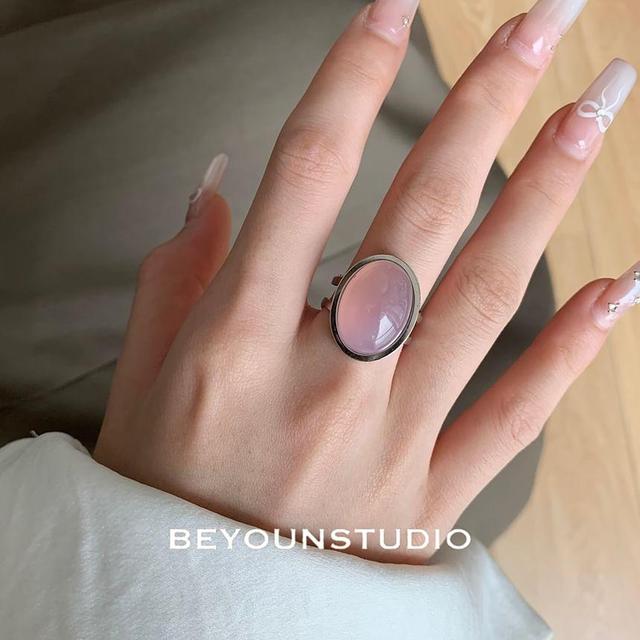 Oval Faux Gemstone Stainless Steel Open Ring Product Image