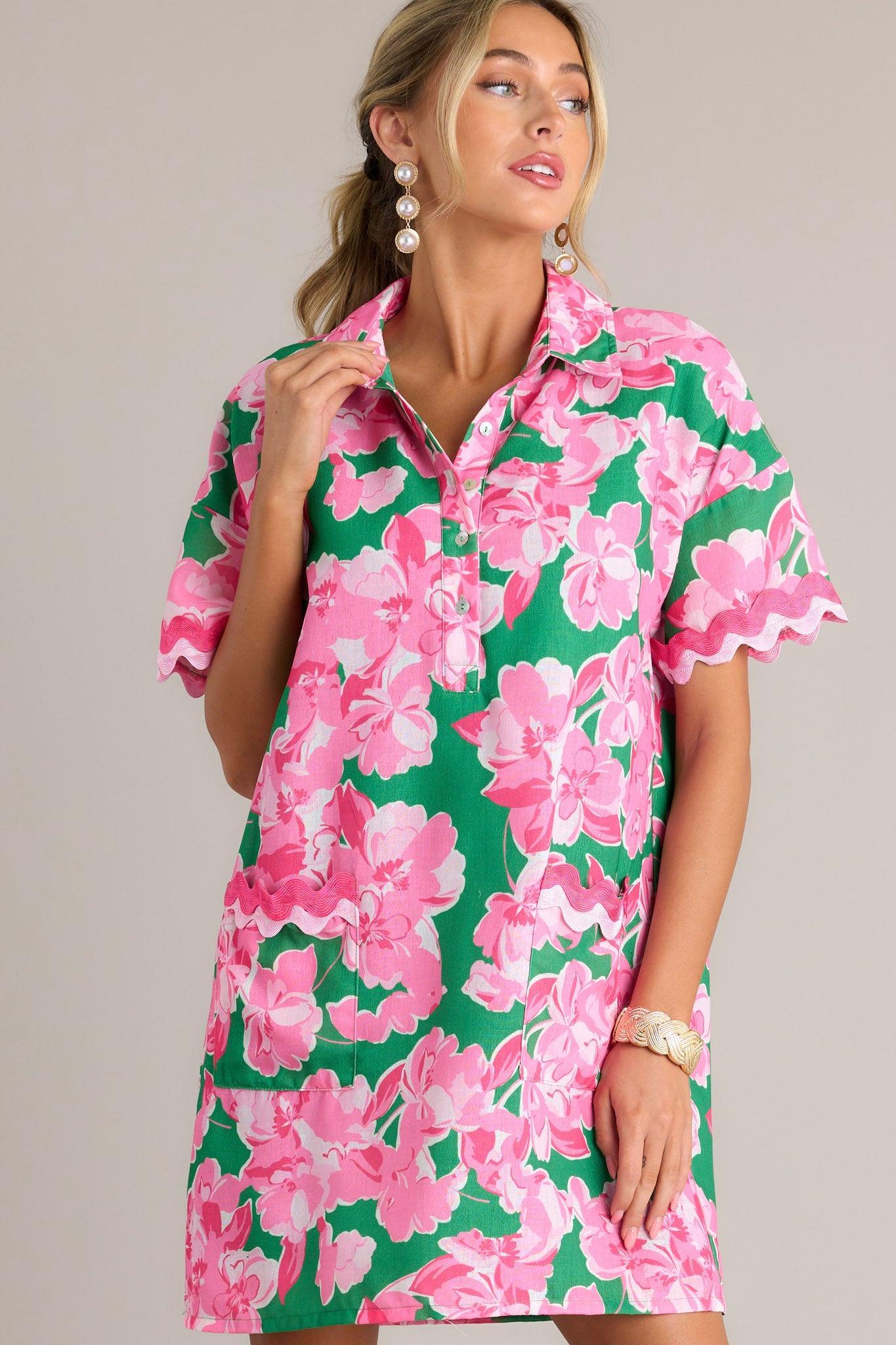 Seaside Serenity Green Multi Floral Mini Shirt Dress Product Image