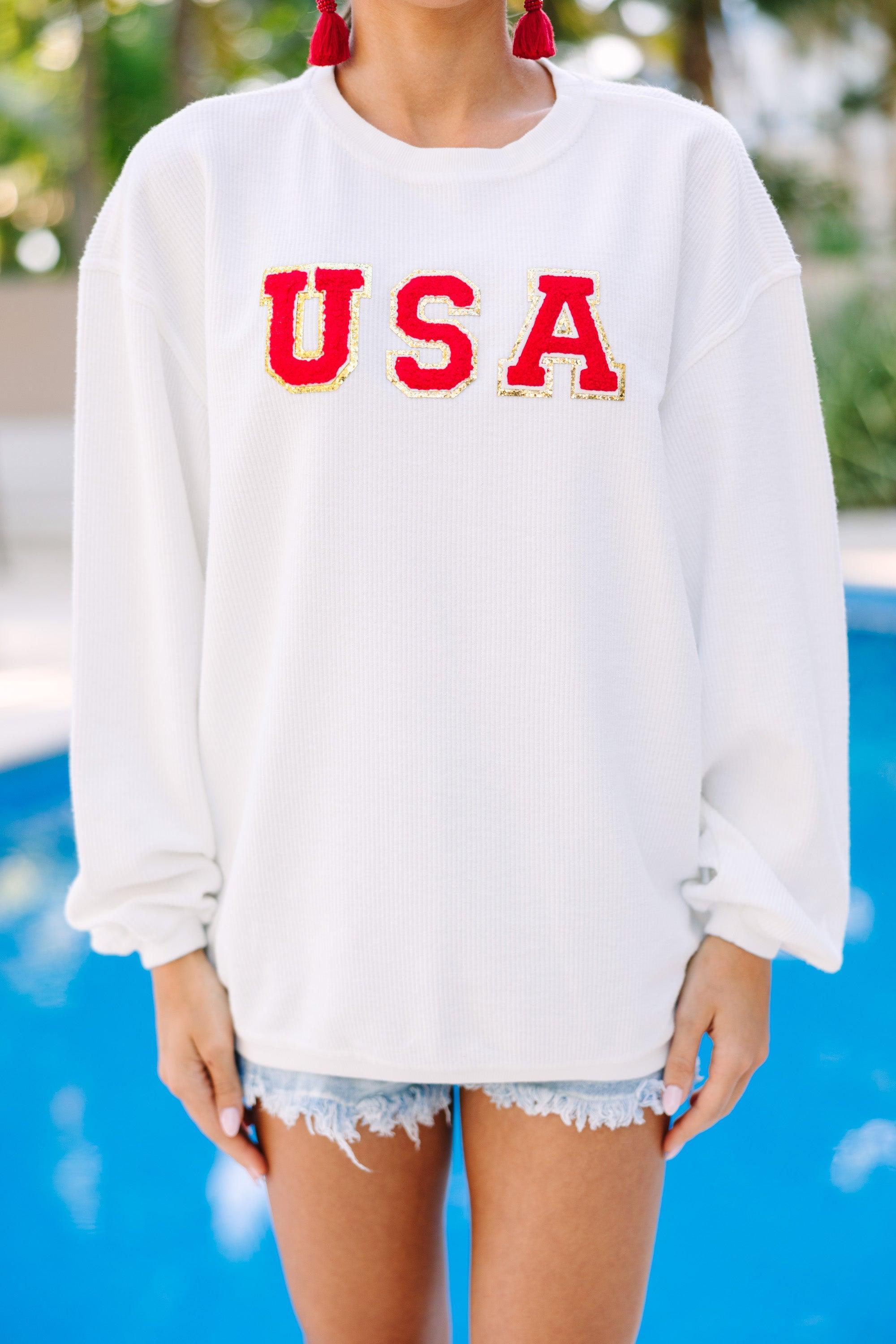 USA White Varsity Corded Sweatshirt Female Product Image