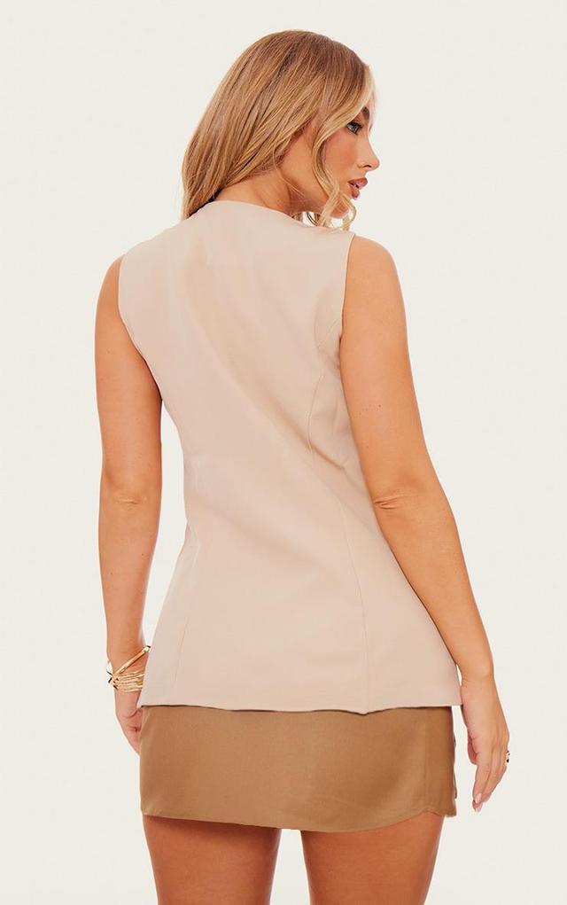 Beige Longline Crew Neck Vest Product Image