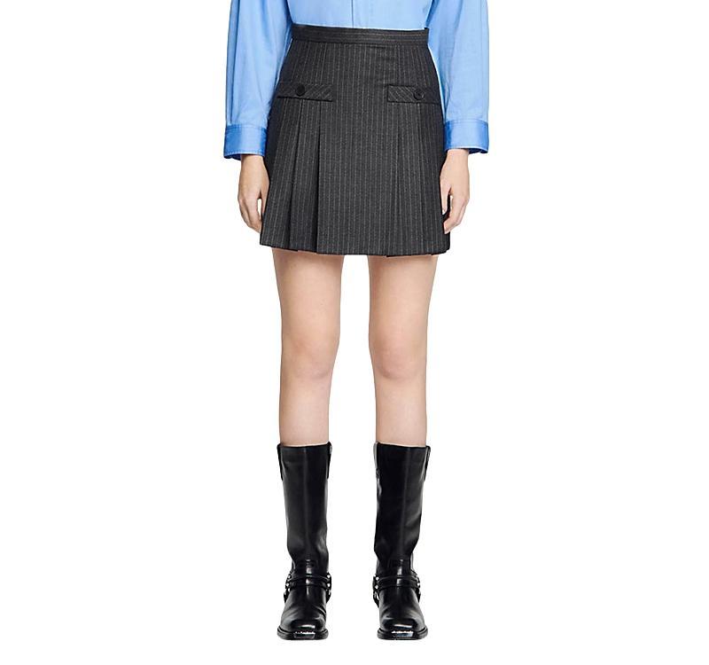 sandro Pinstripe Pleat Wool Miniskirt Product Image