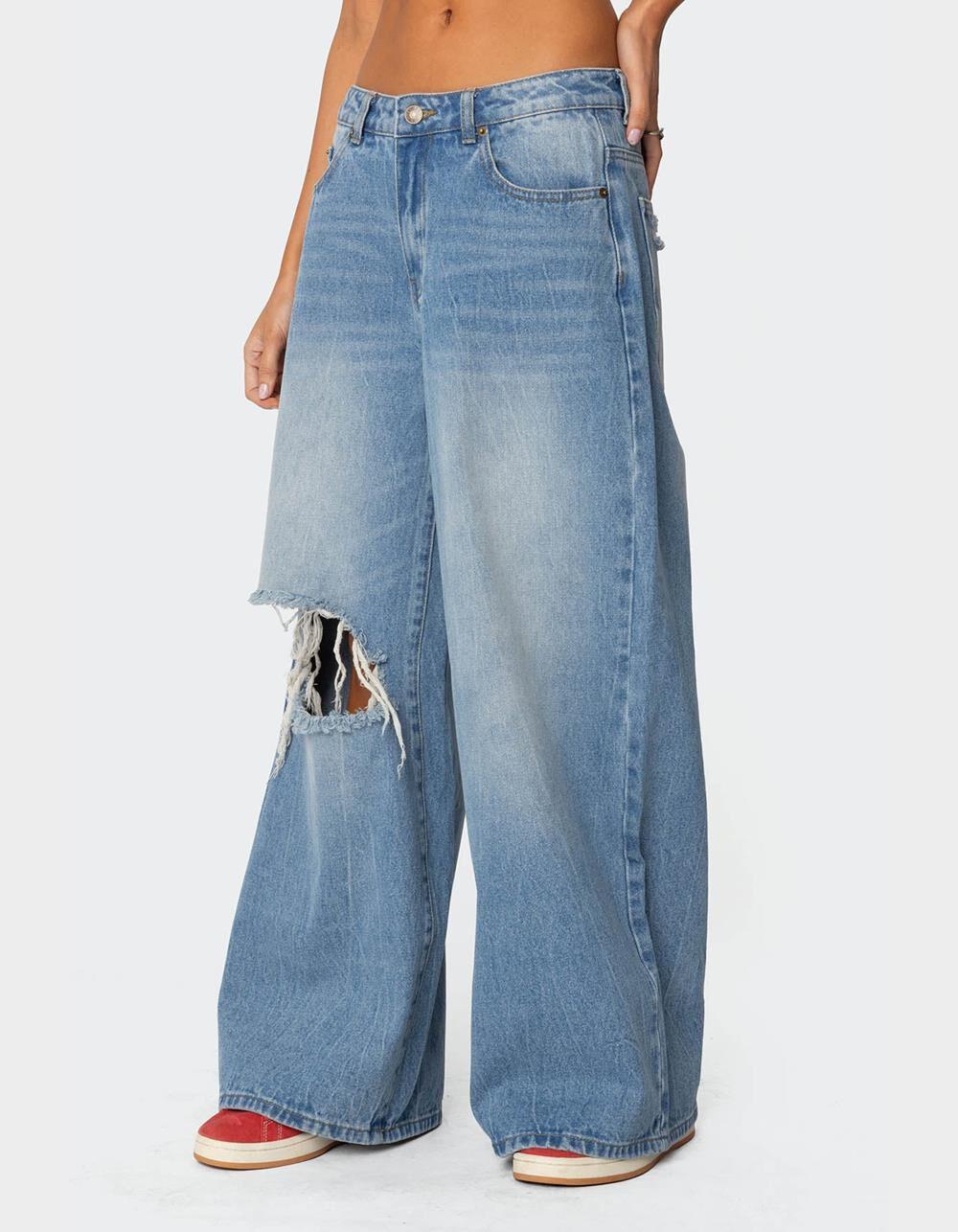 EDIKTED Distressed Low Rise Baggy Jeans Product Image