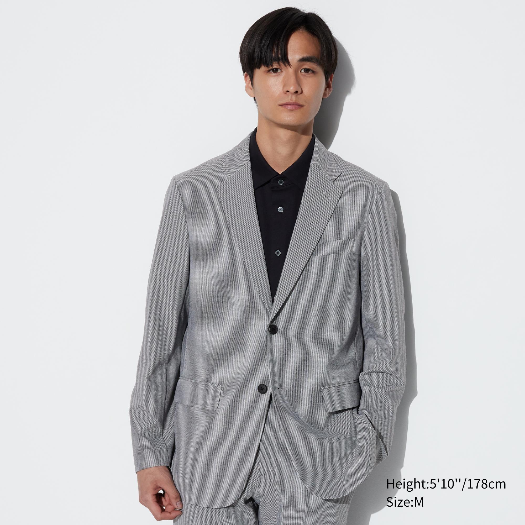 Mens Airsense Blazer (Wool-Like, Checked) with Quick-Drying Gray 2XS UNIQLO US Product Image