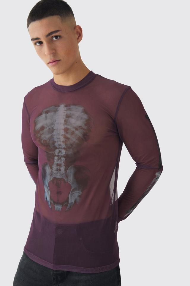 Muscle Mesh Skeleton Print Long Sleeve T-Shirt | boohooMAN USA Product Image