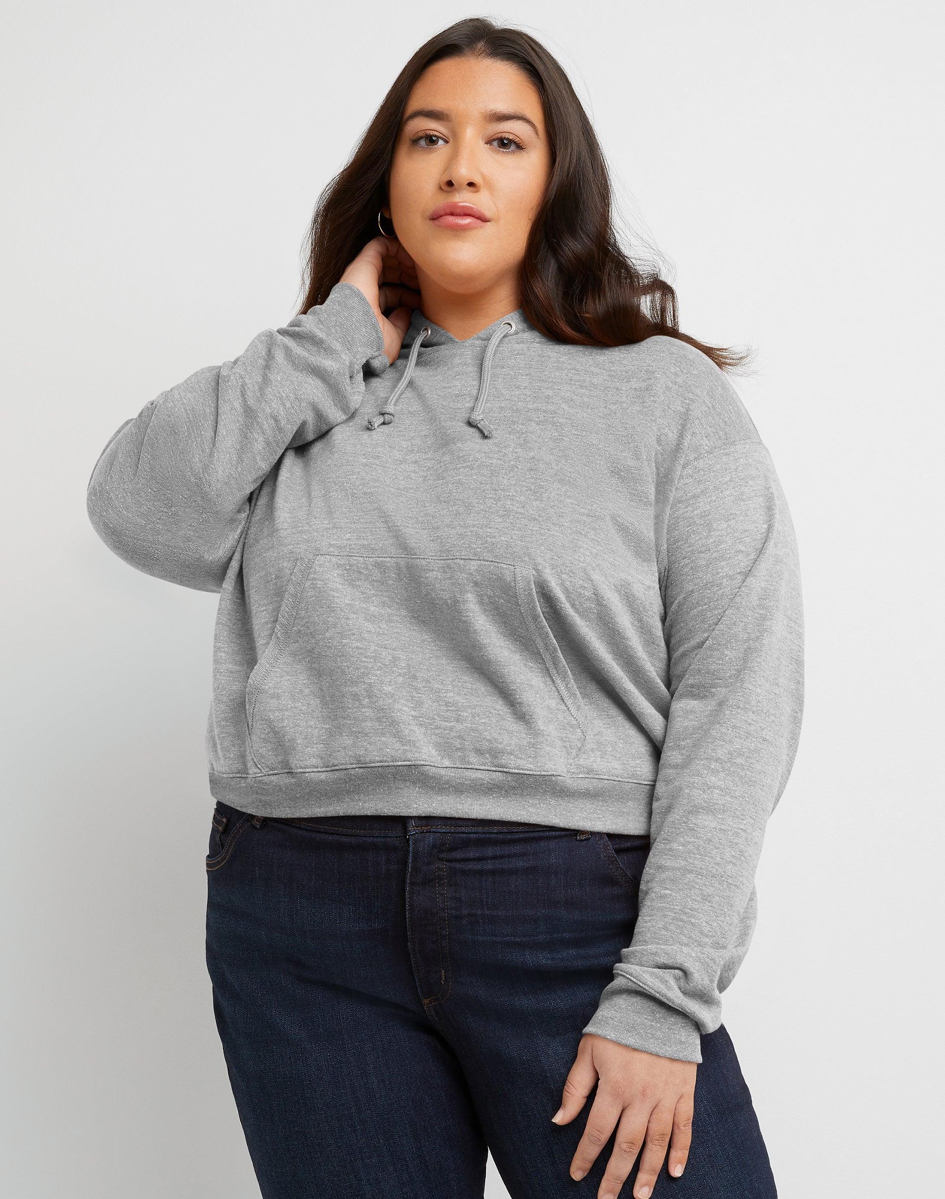 Hanes Originals Womens Plus Cropped Hoodie, French Terry Mulled Berry PE Heather 3X Product Image