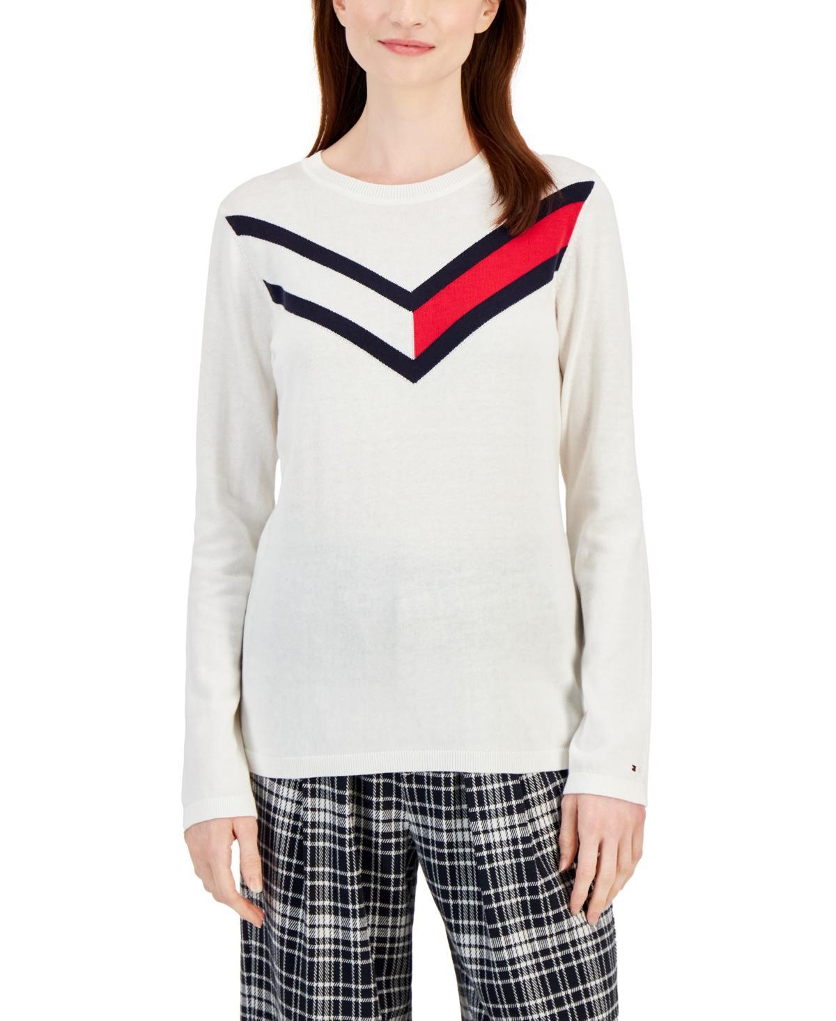 Tommy Hilfiger Womens Cotton Chevron-Striped Sweater Product Image