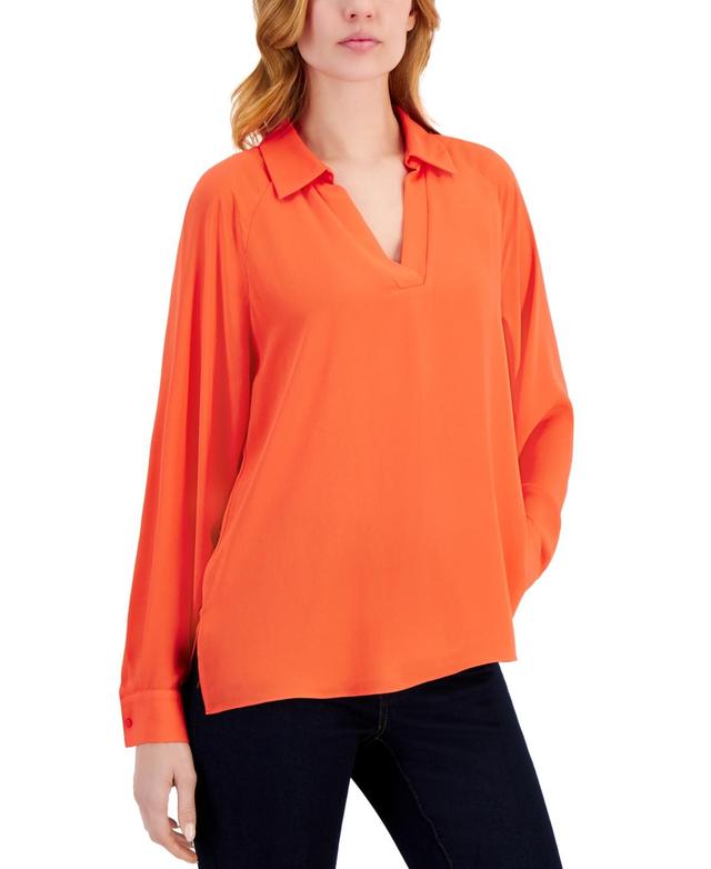 T Tahari Womens Split-Neck Collared Tunic Top Product Image