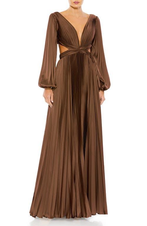 Ieena for Mac Duggal Long Sleeve Pleated Cut-Out Gown Product Image