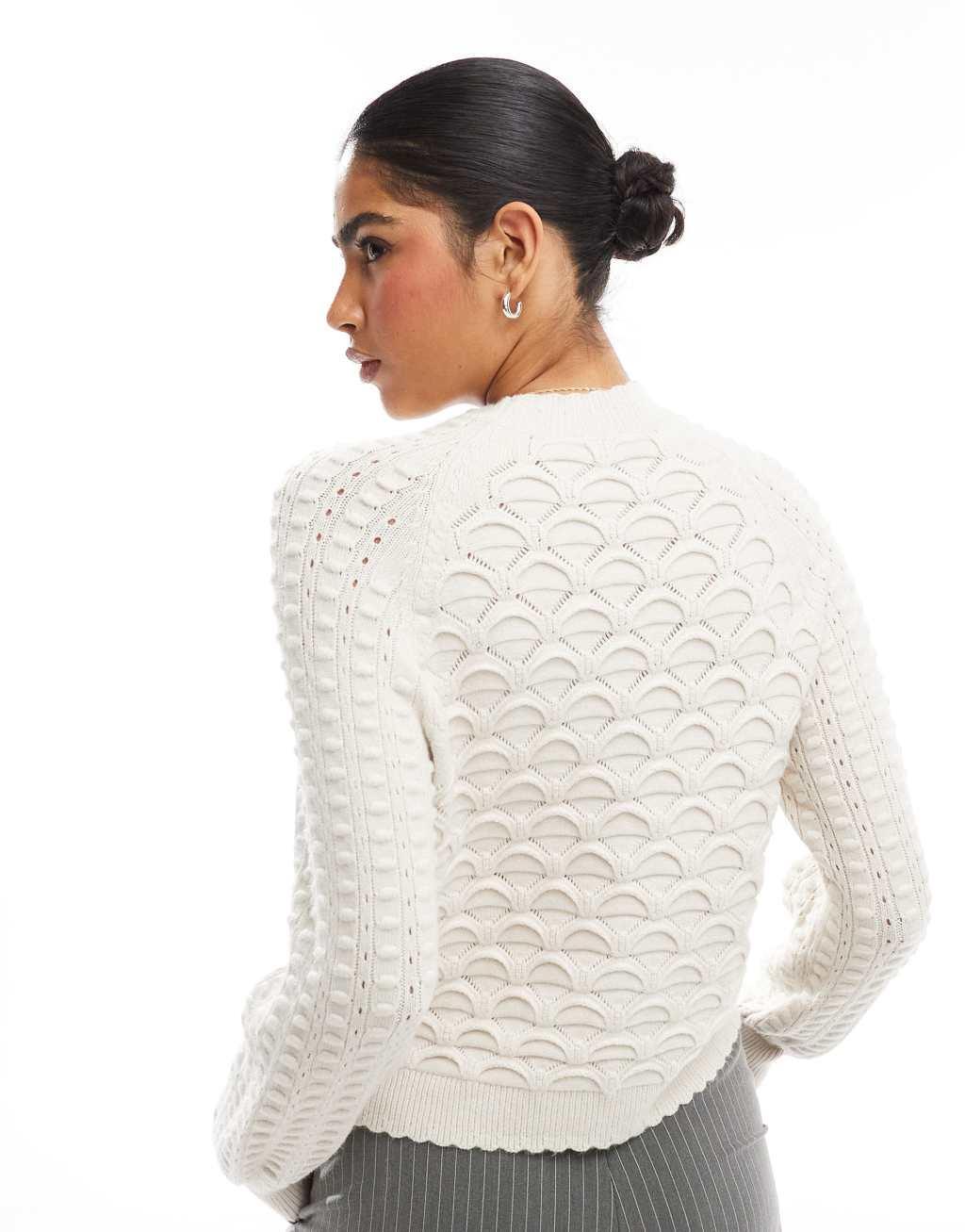 Object premium honeycomb knit sweater in cream Product Image