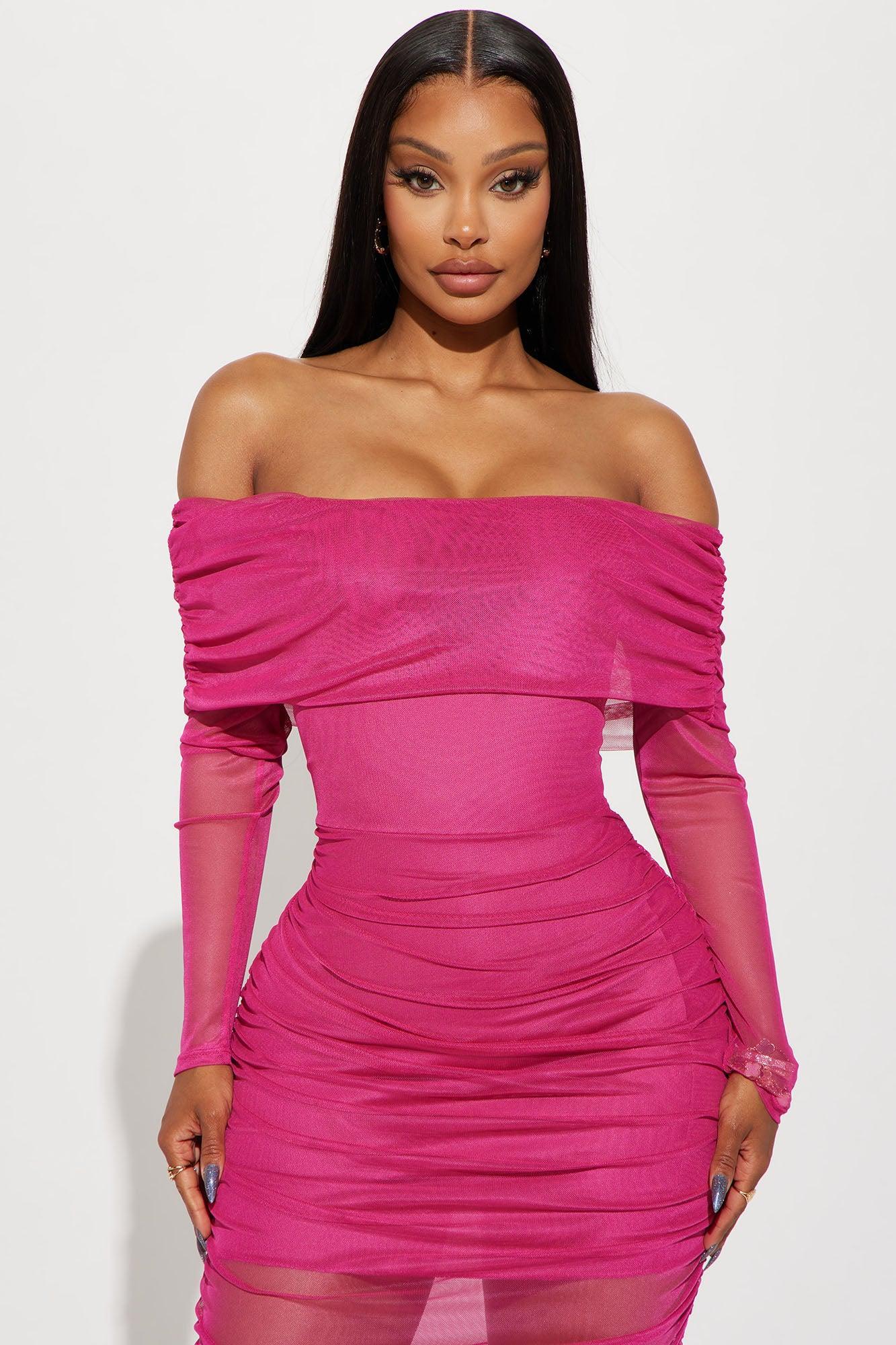 Giana Mesh Maxi Dress - Fuchsia Product Image