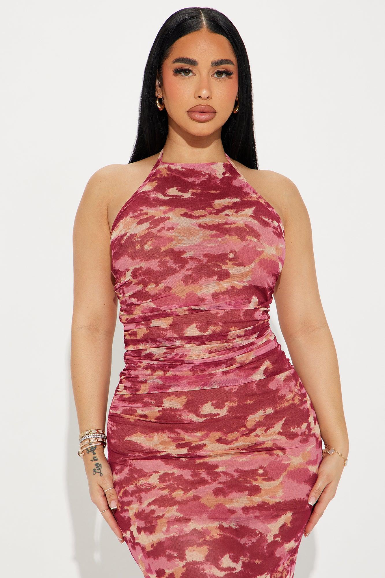 Inaya Mesh Midi Dress - Fuchsia Product Image