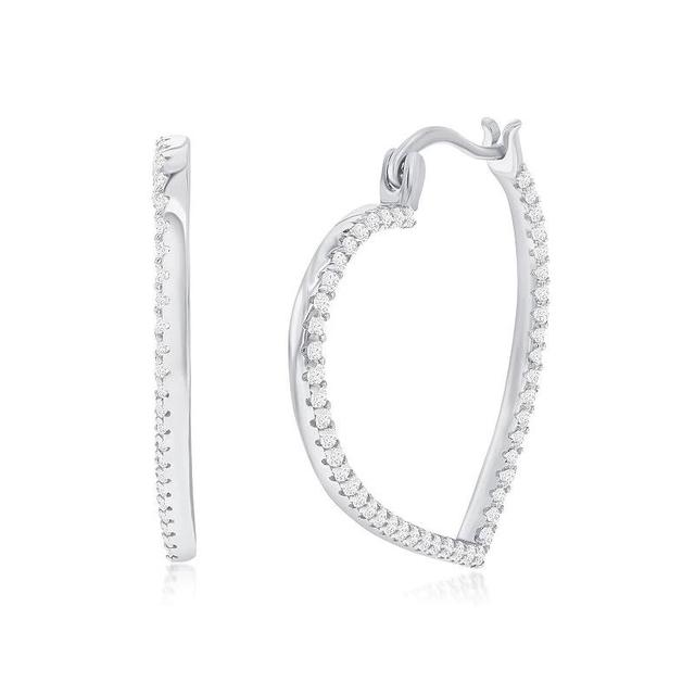 Argento Bella Sterling Silver Cubic Zirconia Heart Hoop Earrings, Womens Product Image