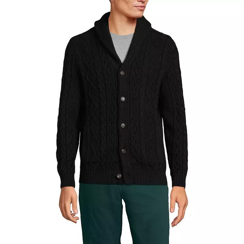 Mens Lands End Cotton Blend Cable Shawl Cardigan Sweater Product Image