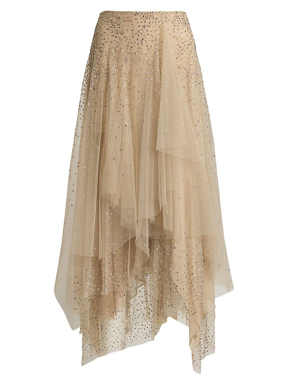 Womens Embellished Silk-Blend Tulle Asymmetric Maxi-Skirt Product Image