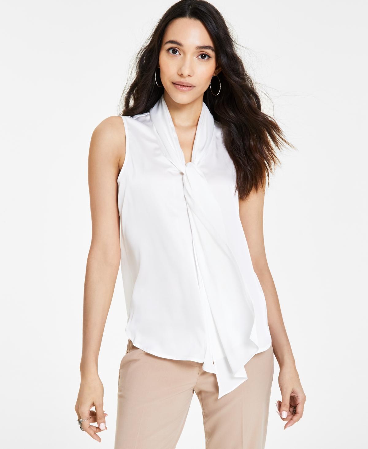 Bar Iii Womens Tie-Neck Sleeveless Satin Blouse, Created for Macys Product Image