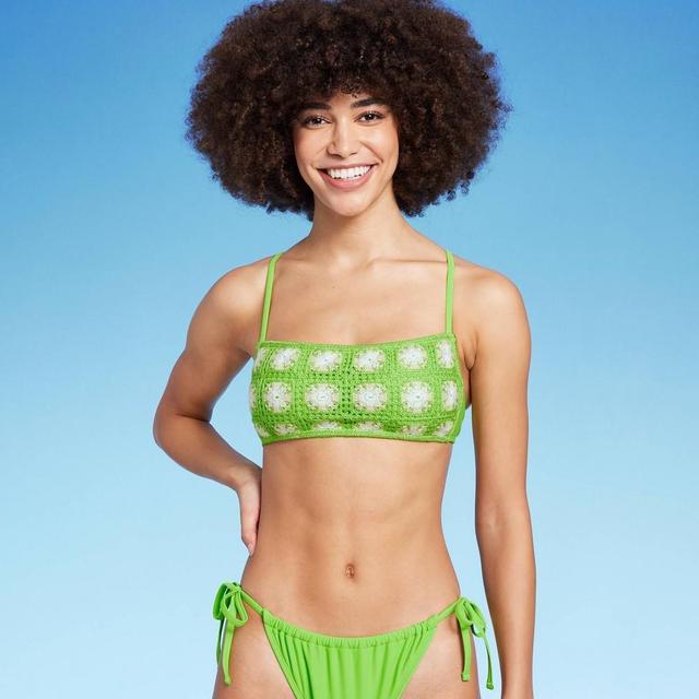 Womens Crochet Bralette Bikini Top - Wild Fable Bright Green XL Product Image