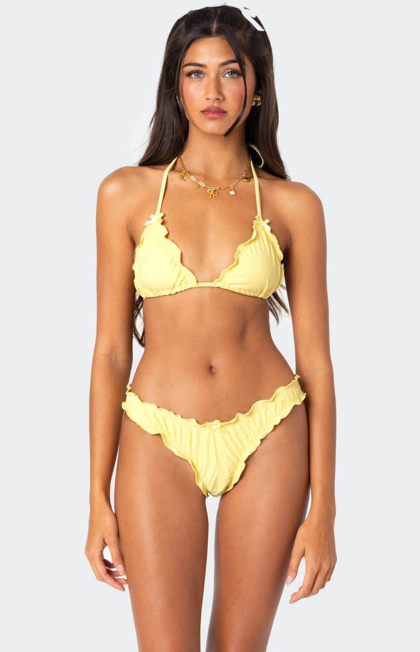 Edikted Women's Golden Ruffle Edge Triangle Bikini Top Product Image