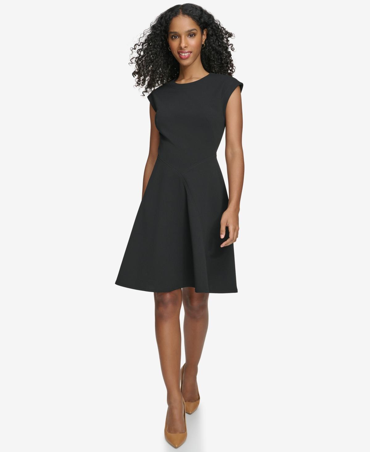 Calvin Klein Womens Extended-Shoulder Jewel-Neck Dress Product Image