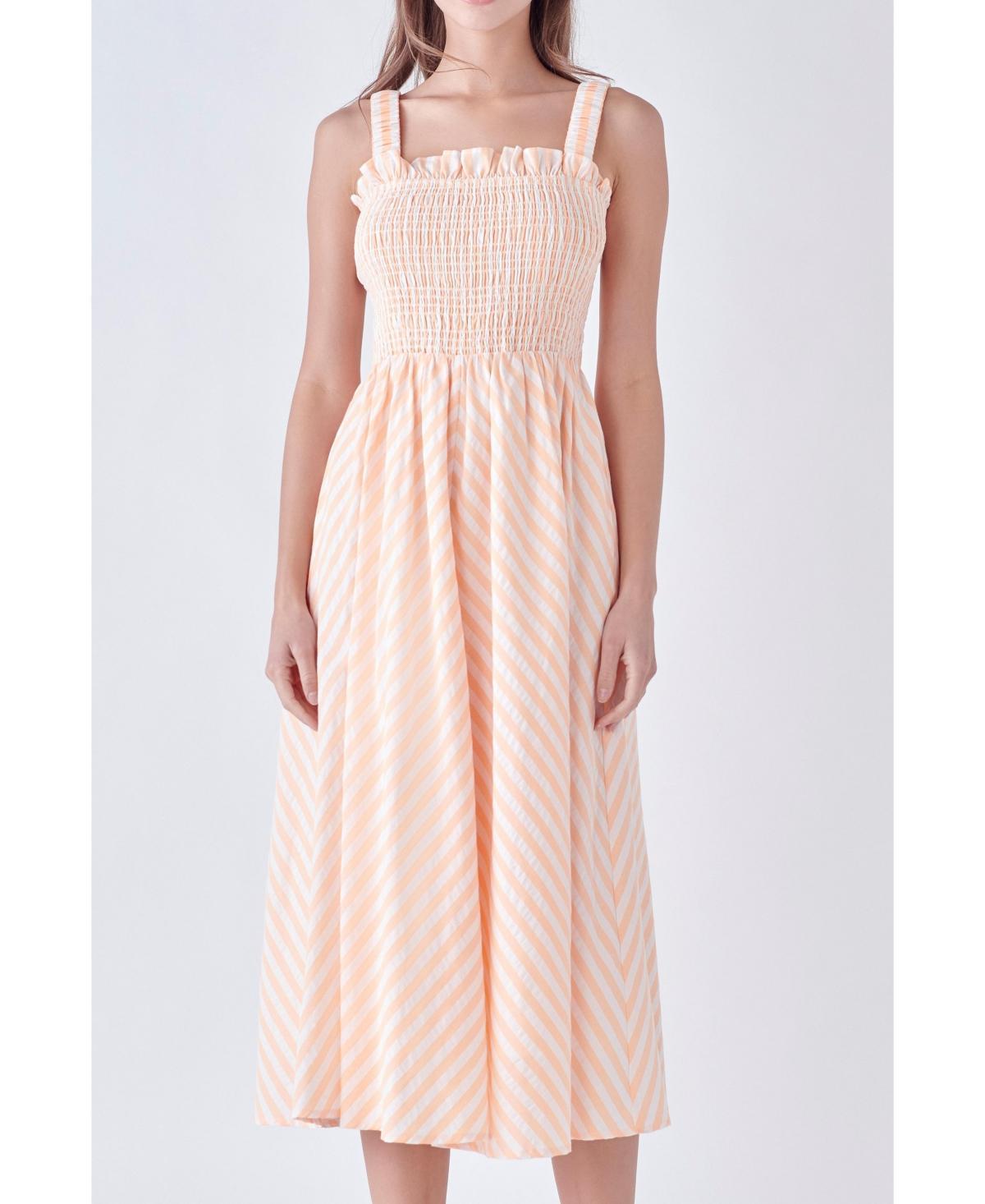 English Factory Womens Striped Smocked Midi Dress - White Product Image