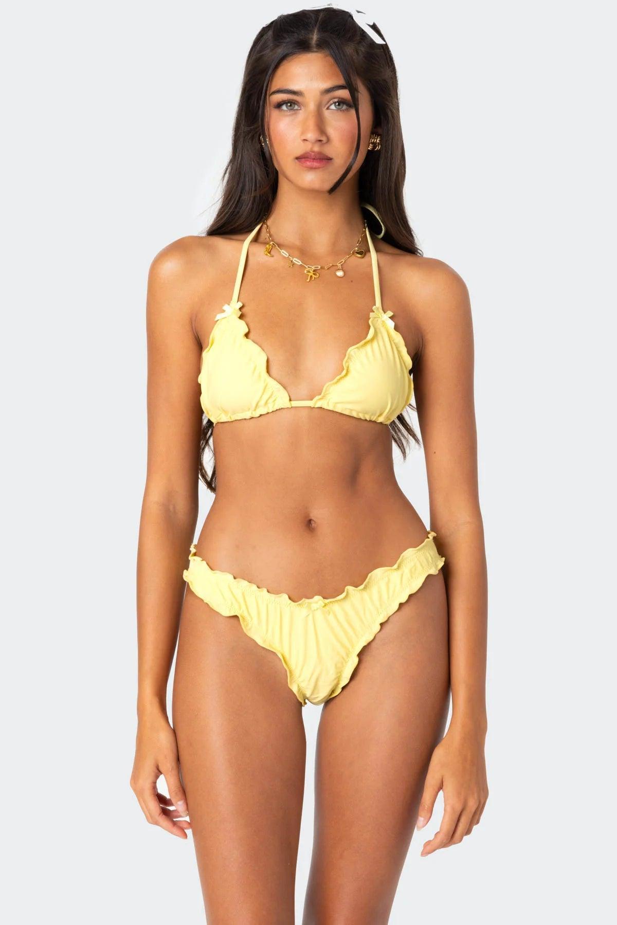 Golden Ruffle Edge Triangle Bikini Top Product Image