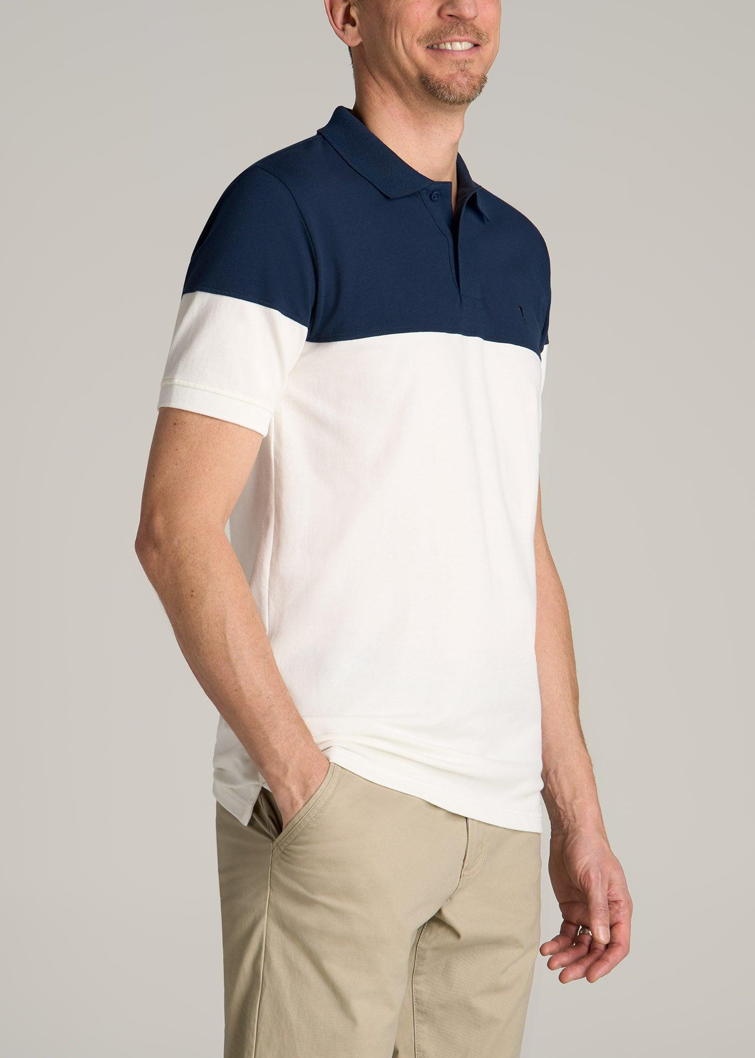 Classic Color-Block Tall Men's Polo Shirt in Marine Navy and Ecru Product Image