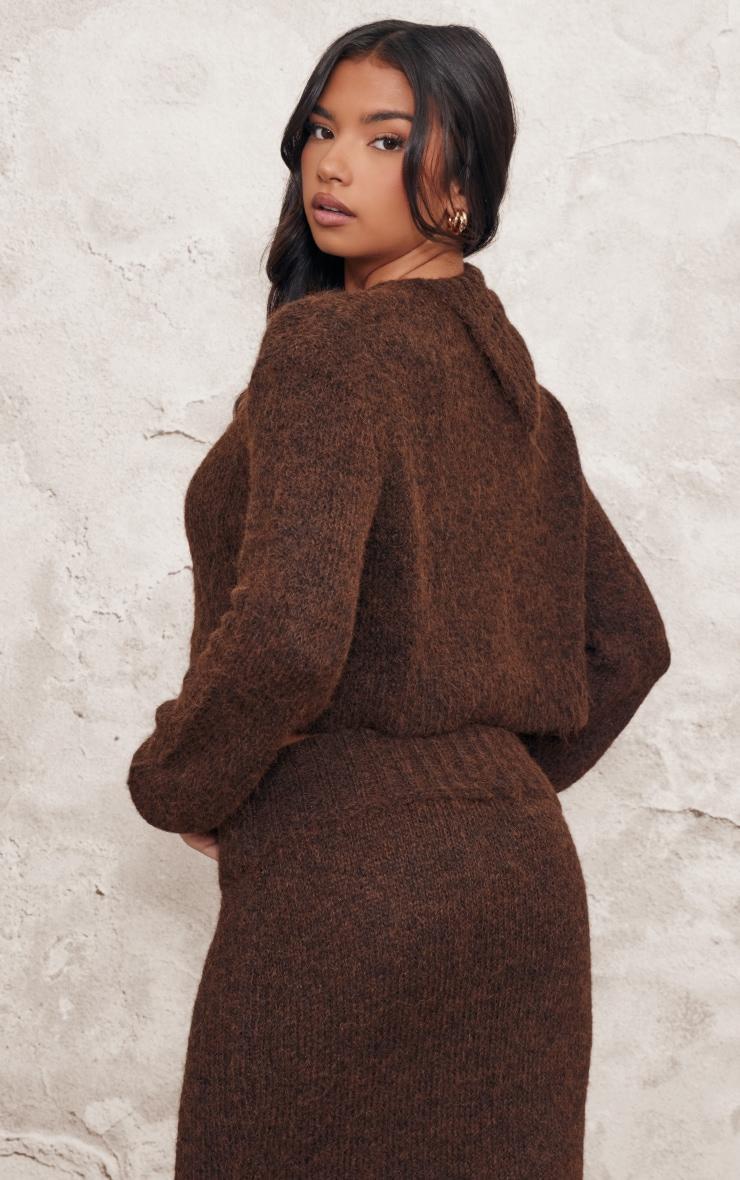 Chocolate Marl Knit Asymmetric Overlay Oversized Sweater Product Image