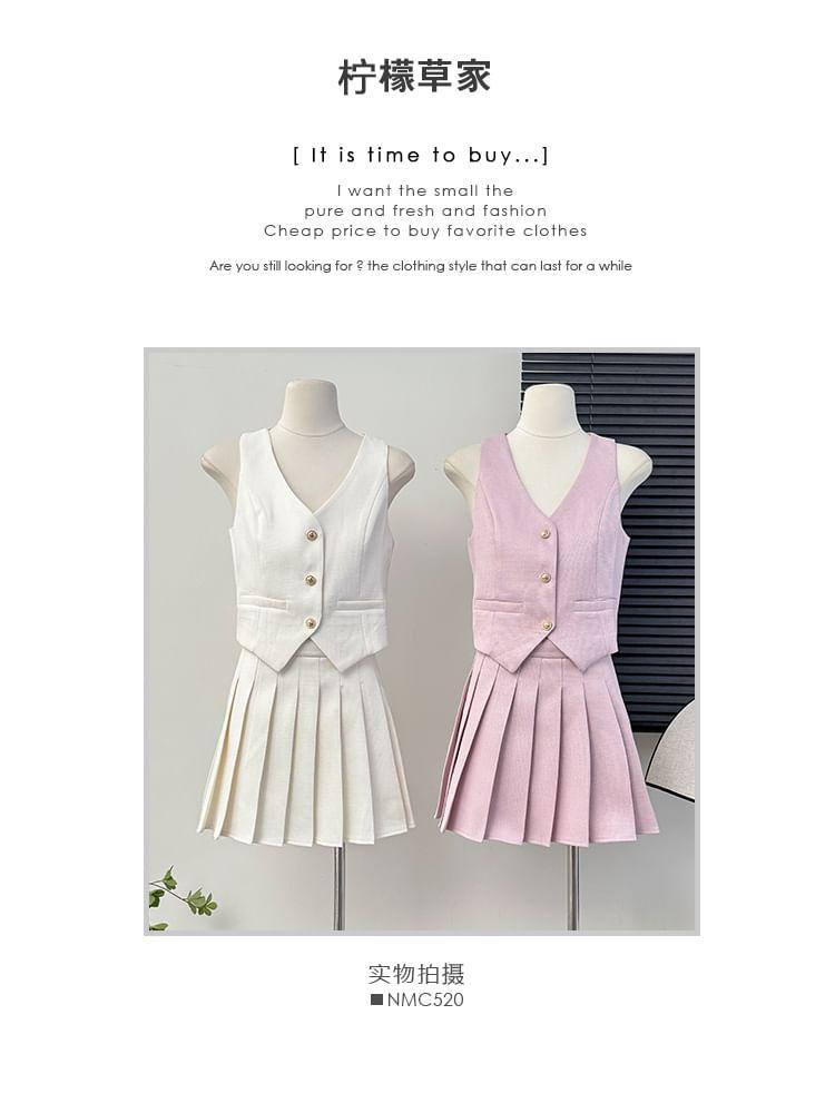 Set: Dress Vest + High-Waist Pleated Mini Skirt Product Image