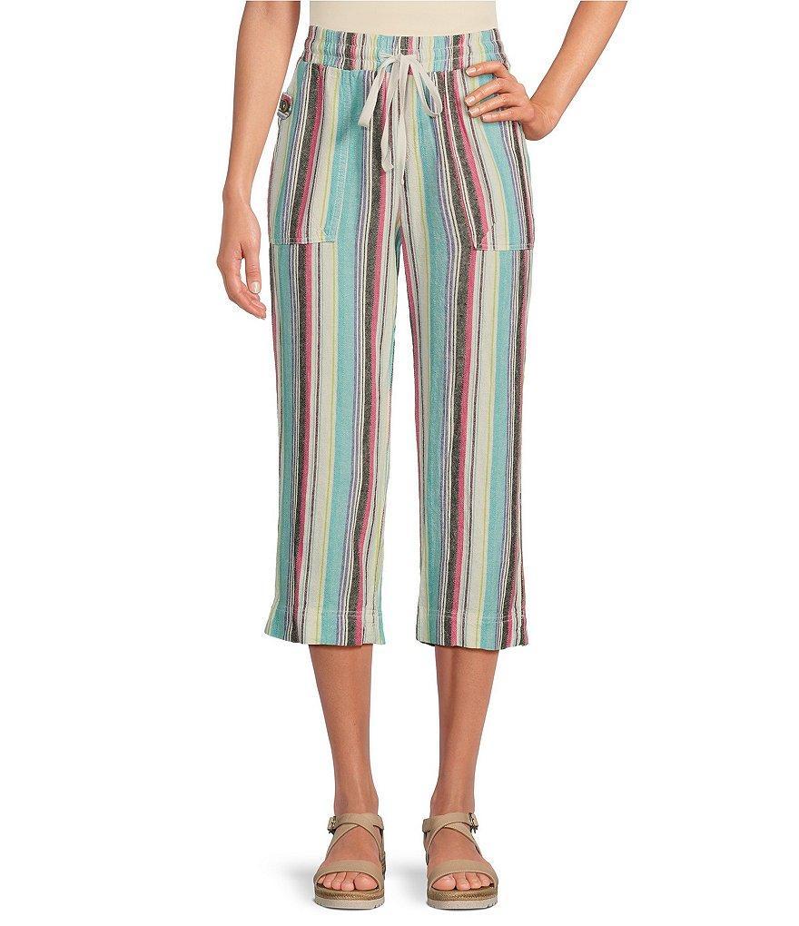 Westbound Petite Size The ISLAND Stripe Cropped Pull-On Mid Rise Wide Leg Drawstring Waist Pants Product Image