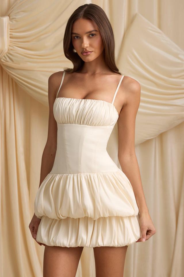 Layered Bubble Hem Corset Mini Dress in Ivory Product Image