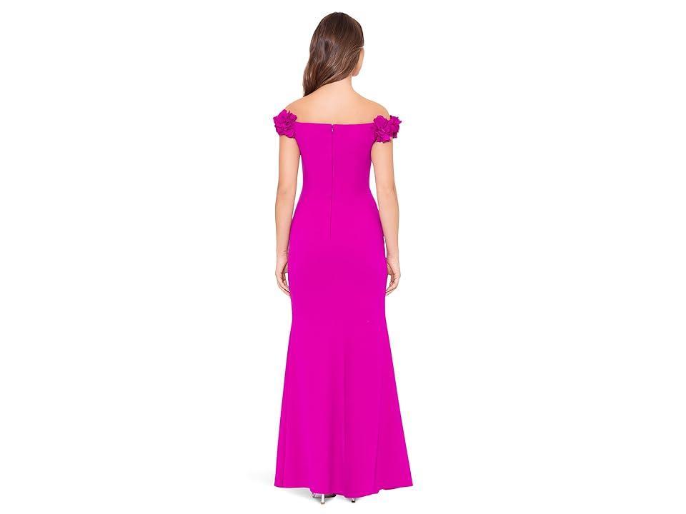 XSCAPE Long Scuba Crepe Off The Shoulder Flower (New Fushia) Women's Dress Product Image