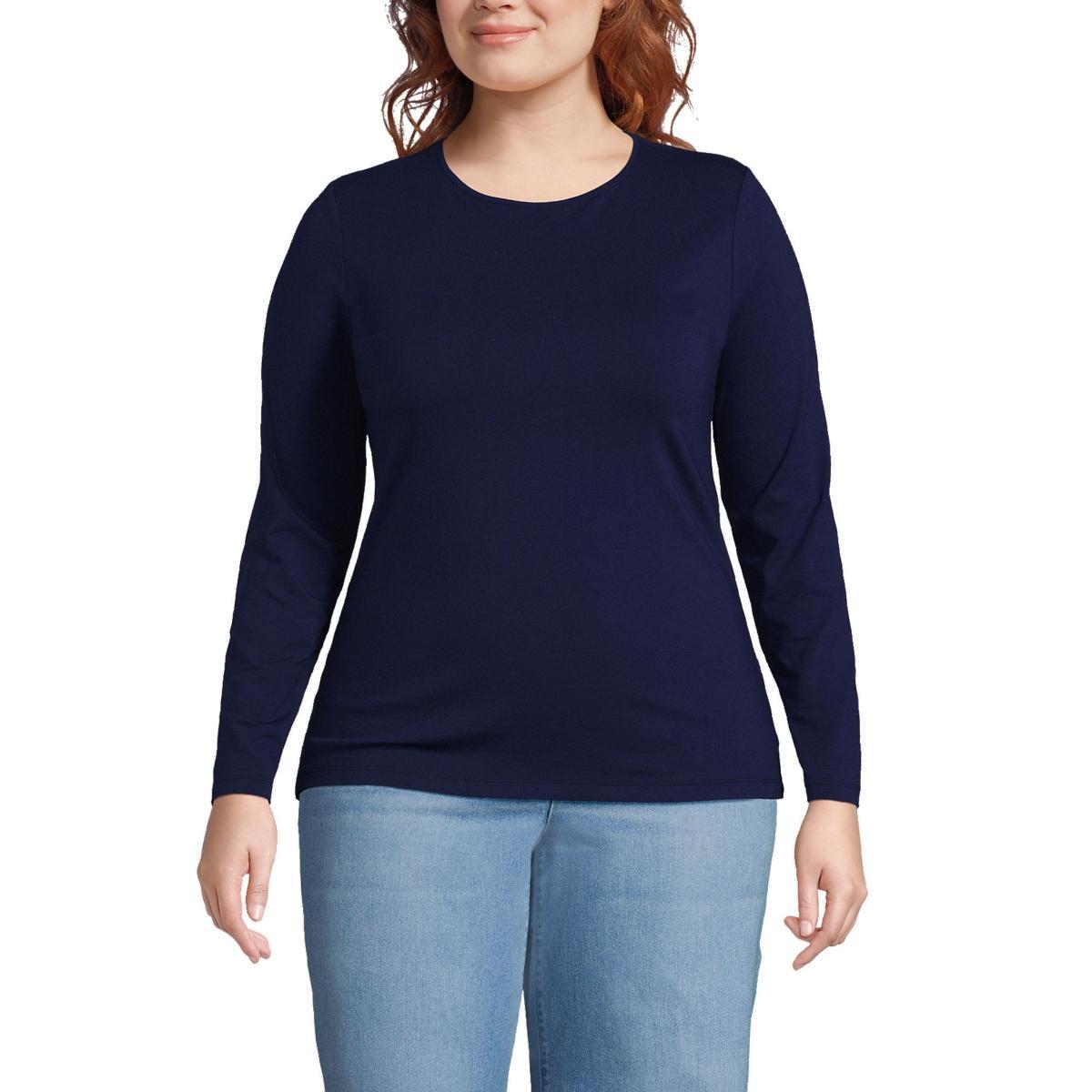 Lands End Plus Size Long Sleeve Lightweight Jersey Crew Neck Top Product Image