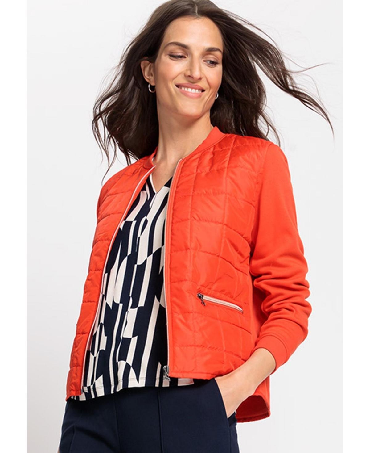 Olsen Womens Mixed Media Zip Front Jacket Product Image