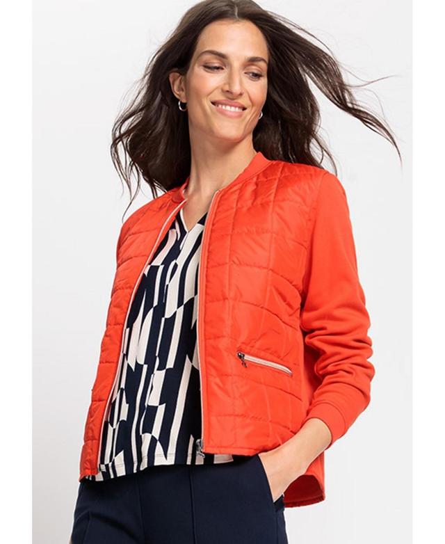 Olsen Womens Mixed Media Zip Front Jacket Product Image