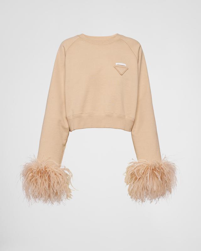 Crew-neck sweatshirt with feather trim Product Image