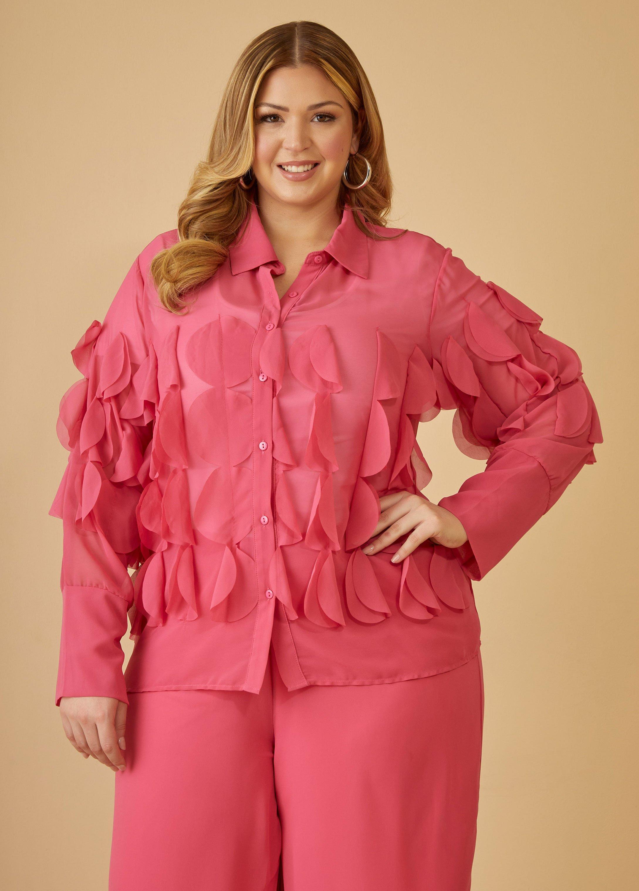 Plus Size Circle Appliqued Collared Shirt Ashley Stewart product image