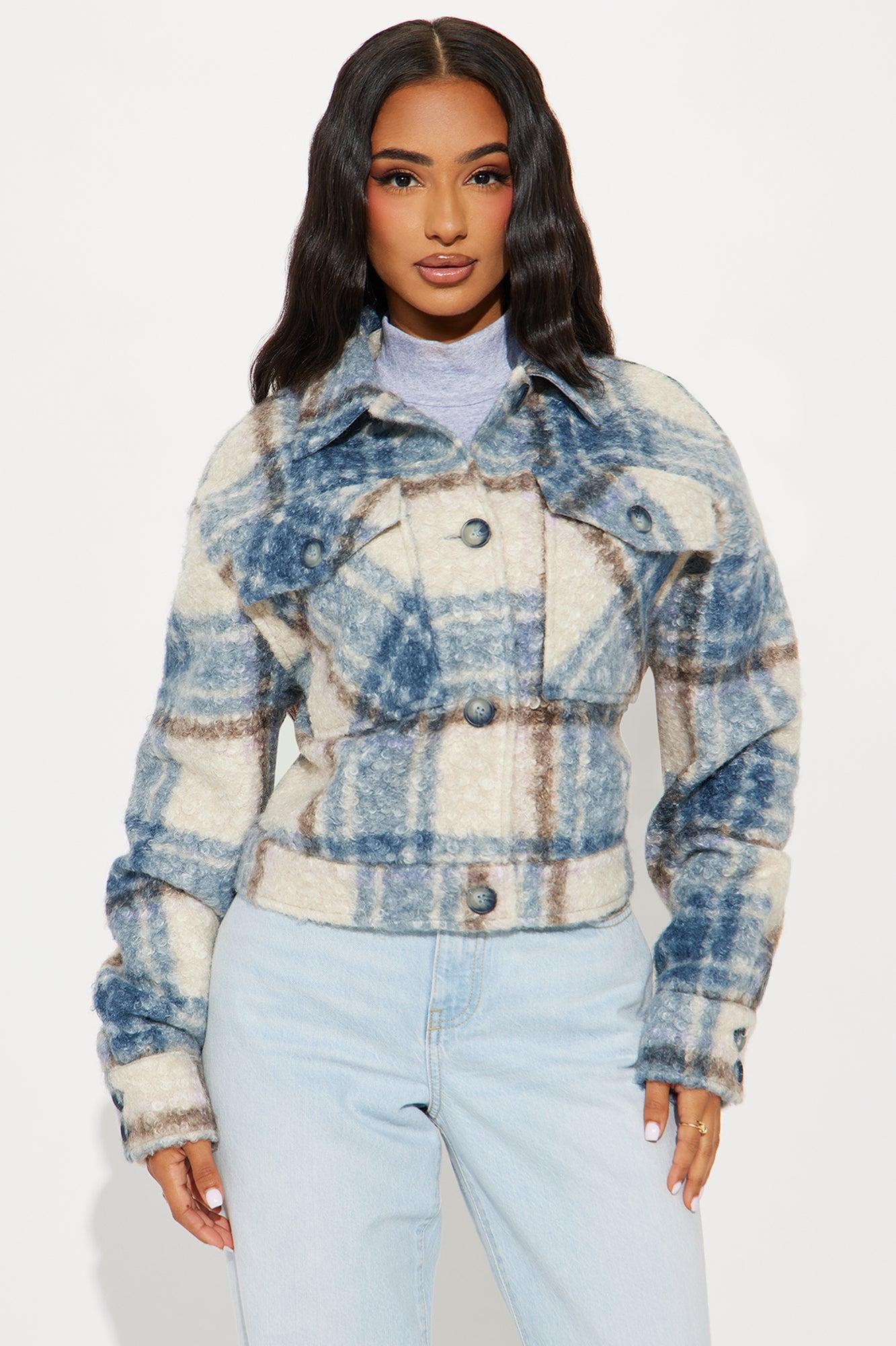 Ava Plaid Sherpa Shacket - Blue/combo Product Image